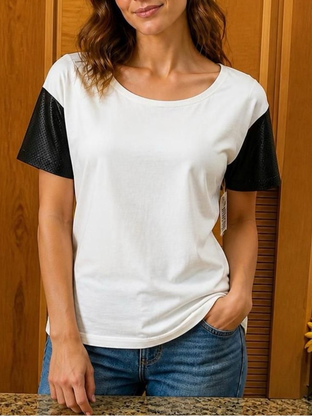 Alfani white w feax leather cap sleeves NWT S - M